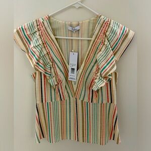 Parker top Oualie peplum waist stripe ruffle NWT deep V medium spring summer